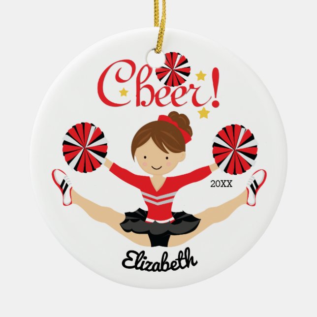 Black & Gold Cheer Dark Hair Cheerleader Ornament (Front)
