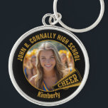Black Gold Cheerleader Photo High School Key Ring<br><div class="desc">This cool customized high school cheerleader photo gift features your team and player name on a black and gold keychain with a cheer megaphone. Personalize with your student's photograph and class year as a proud cheerleading parent. A great gift for a mom or dad.</div>