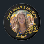 Black Gold Cheerleader Photo High School Magnet<br><div class="desc">This cool customized high school cheerleader photo gift features your team and player name on a black and gold magnet with a cheer megaphone. Personalize with your student's photograph and class year as a proud cheerleading parent. A great gift for a mom or dad.</div>