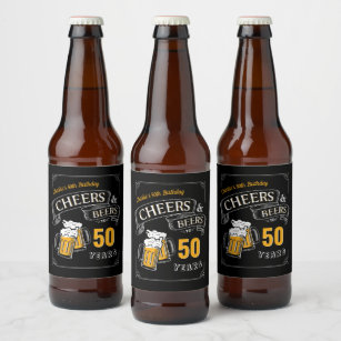 Black Gold Cheers And Beers Any Age Birthday Beer Bottle Label