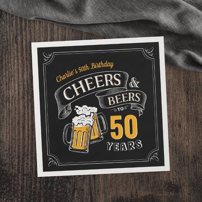 Black Gold Cheers And Beers Any Age Birthday Napkin (Black Gold Cheers And Beers Any Age Birthday Napkins)