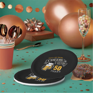 Black & Gold Cheers And Beers Any Age Birthday Paper Plate