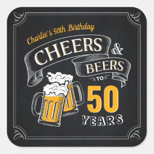 Black Gold Cheers And Beers Any Age Birthday Square Sticker