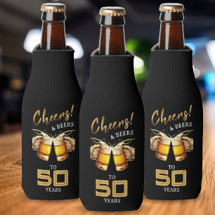 Black & Gold Cheers & Beers 50 Years 50th Birthday Bottle Cooler