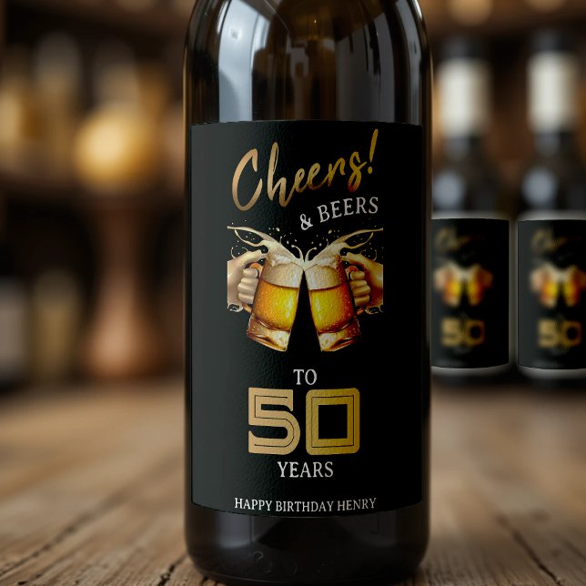 Black & Gold Cheers & Beers 50 Years 50th Birthday Wine Label (Black & Gold Cheers & Beers 50 Years 50th Birthday Wine Label
)