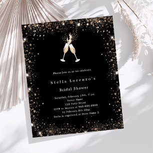 Black gold cheers glitter Bridal Shower invitation