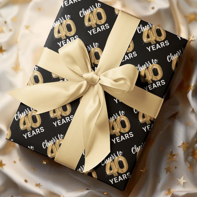 Black Gold Cheers to 40 Years Birthday Wrapping Paper Sheet (Creator Uploaded)
