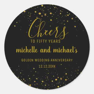 Black Gold Cheers To 50 Years Golden Anniversary Classic Round Sticker