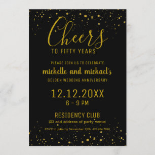 Black Gold Cheers To 50 Years Golden Anniversary Invitation
