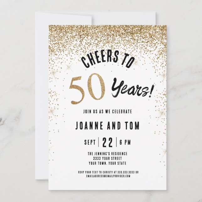 Black Gold Cheers to 50 Years Wedding Anniversary  Invitation (Front)