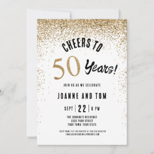 Black Gold Cheers to 50 Years Wedding Anniversary  Invitation