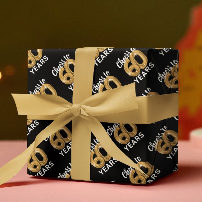 Black Gold Cheers to 60 Years Birthday Wrapping Paper Sheet (Creator Uploaded)