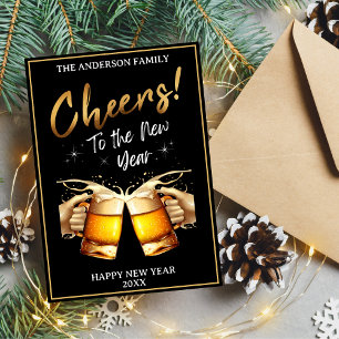 Black & Gold Cheers to New Years Eve 2024 Photo Holiday Card