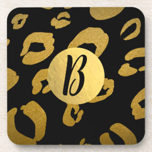 Black Gold Cheetah Leopard Glam Foil Modern Chic Coaster