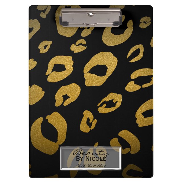 Black & Gold Cheetah Leopard Glam Personalised Clipboard (Front)