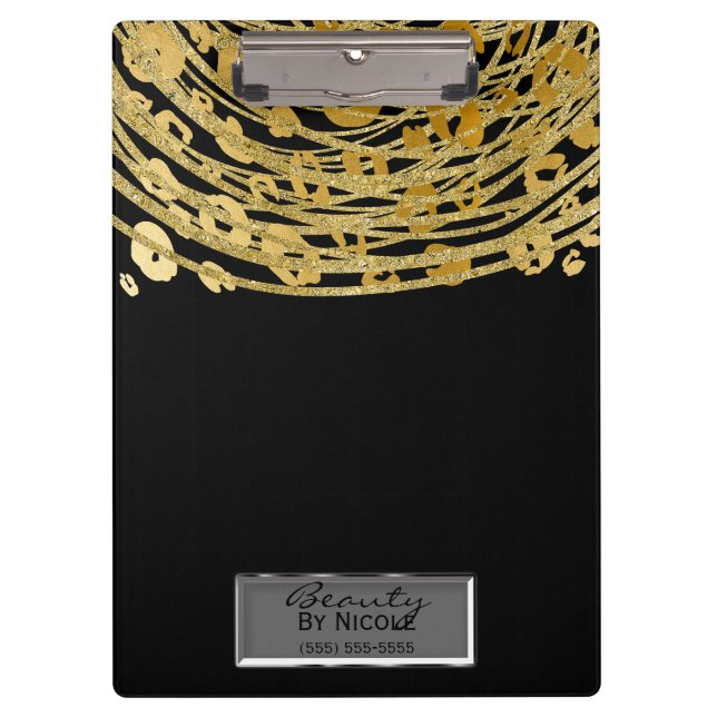 Black Gold Cheetah Leopard Glam Personalised Clipboard (Front)