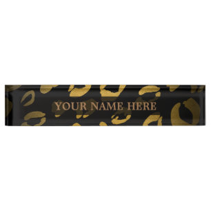 Black & Gold Cheetah Leopard Glam Personalised Nameplate