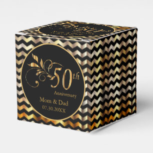Black & Gold Chevron 50th Wedding Anniversary Favour Box