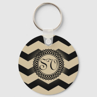 Black & Gold Chevron Monogram Key Ring