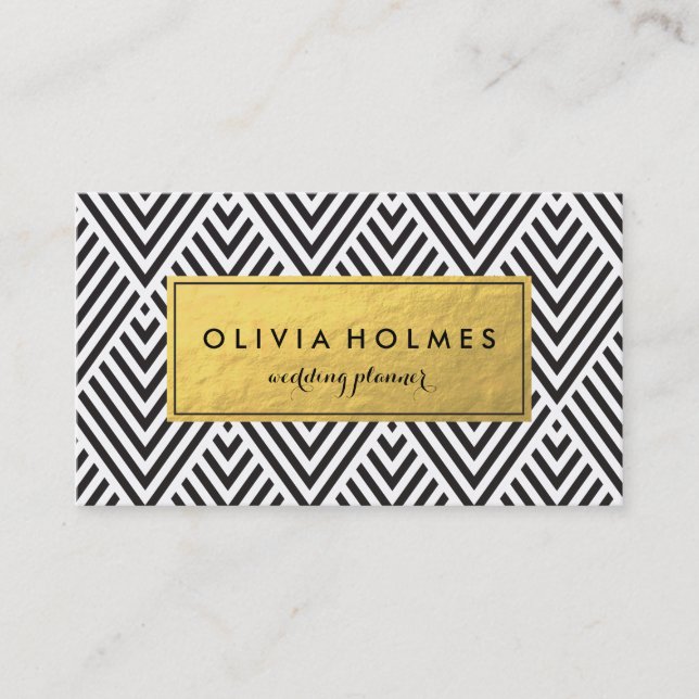 Black & Gold Chevron Pattern Business Card (Front)