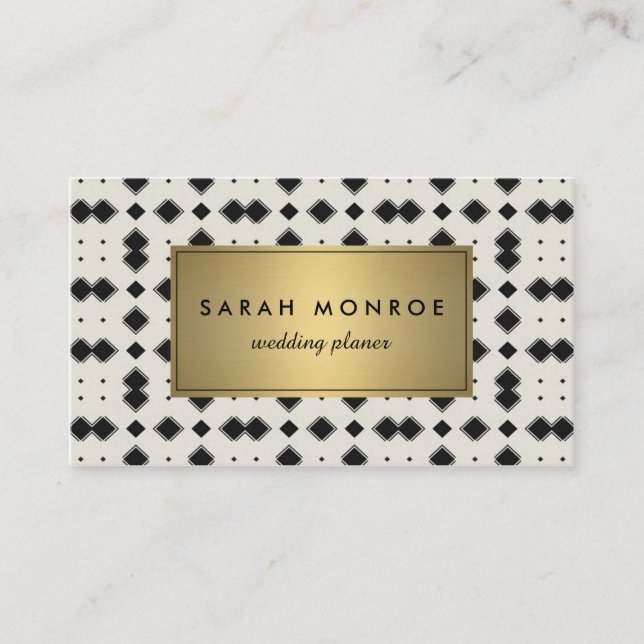Black & Gold Chevron Pattern Business Card (Front)