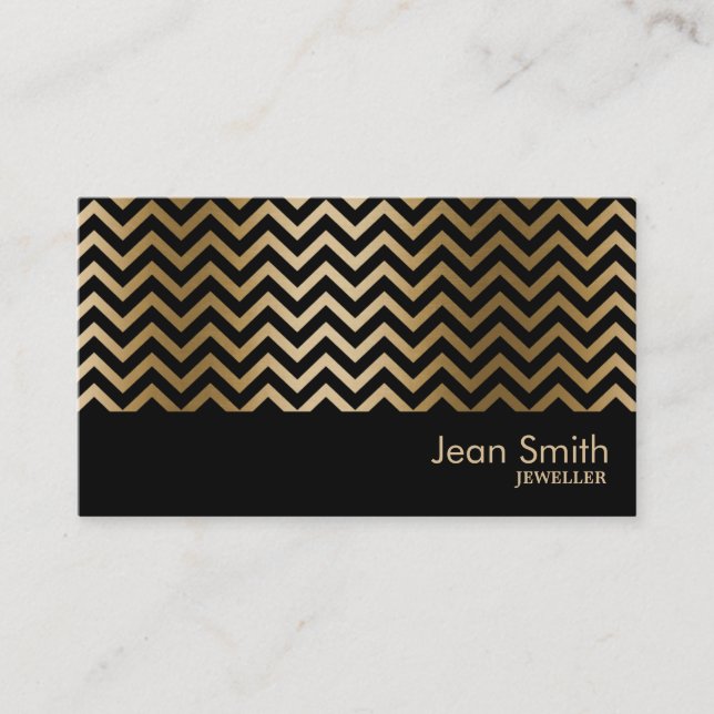 Black & Gold Chevron Stripes Jewellery Business Card (Front)