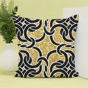 Black Gold Chic Celtic Knot Seamless Pattern Tile Cushion