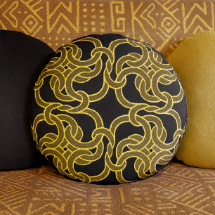 Black Gold Chic Celtic Knot Seamless Pattern Tile Round Cushion