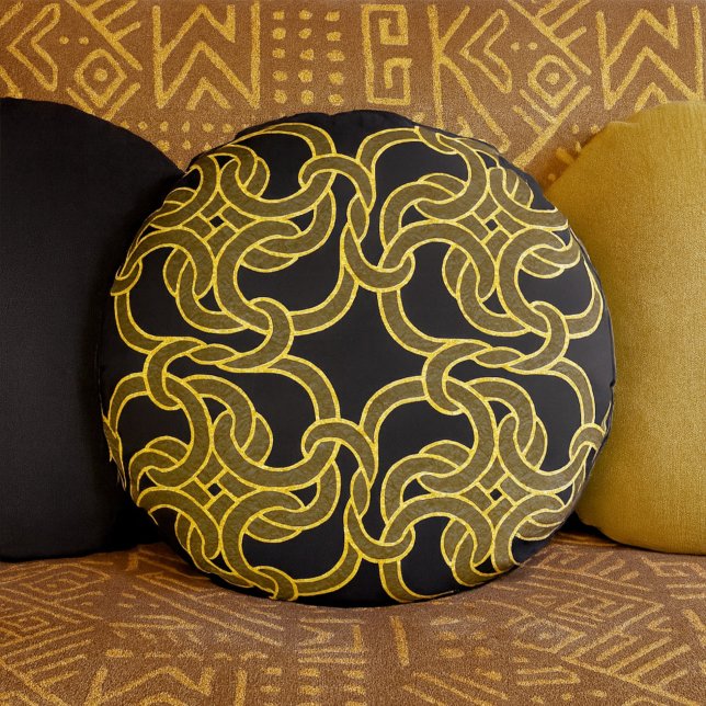  Black Gold Chic Celtic Knot Seamless Pattern Tile Round Cushion (Creator Uploaded)
