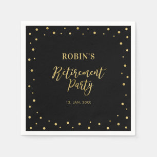 Black & Gold   Chic Confetti Retirement Party Napkin