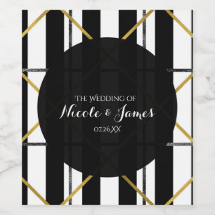 Black & Gold Chic Glam Geometric Elegant Wine Label