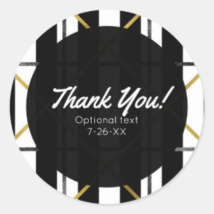 Black & Gold Chic Glam Geometric Party Favour Classic Round Sticker