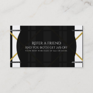 Black & Gold Chic Glam Geometric Refer a Friend Referral Card