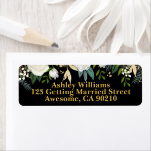 Black & Gold Chic Greenery Wedding Return Address Label