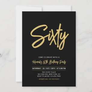 Black & Gold   Chic Sixty 60th Birthday Party Invitation