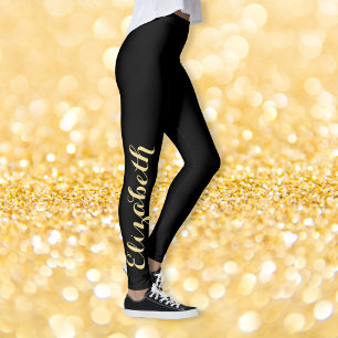 Black Gold Chic Stylish Custom Name Workout Sports Leggings
