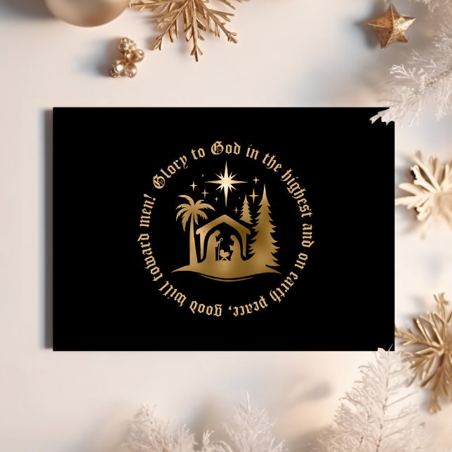 Black Gold Christian Christmas Holiday Photo Card (Creator Uploaded)