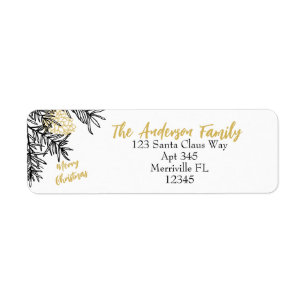 Black Gold Christmas Botanical Return Address Label