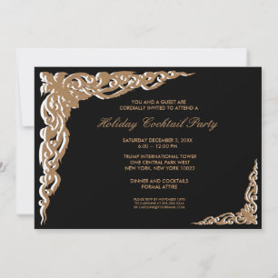 Black Gold Christmas Cocktail Party Invitations