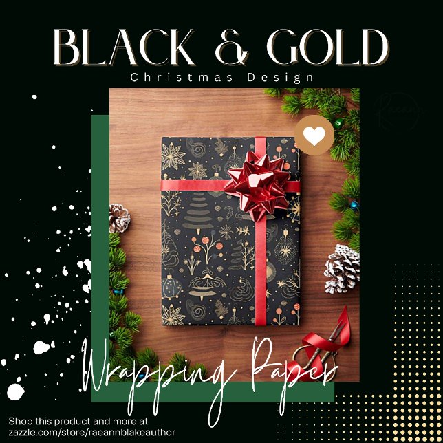 Black & Gold Christmas Design Wrapping Paper (Creator Uploaded)