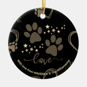 Black Gold Christmas DOG PAW PRINTS Personalised Ceramic Ornament