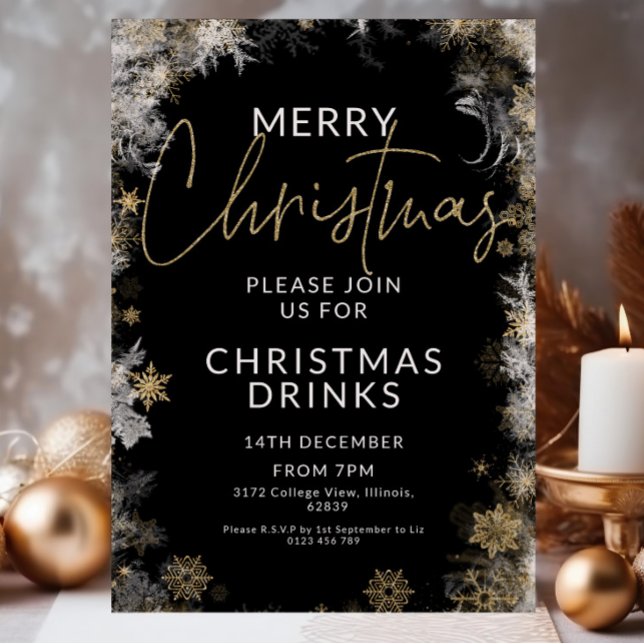 Black & Gold Christmas Drinks Party Invitation (Creator Uploaded)