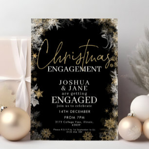 Black & Gold Christmas Engagement Party Invitation