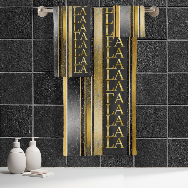 Black Gold Christmas Fa La La Pattern#27 ID1009 Bath Towel Set (Creator Uploaded)