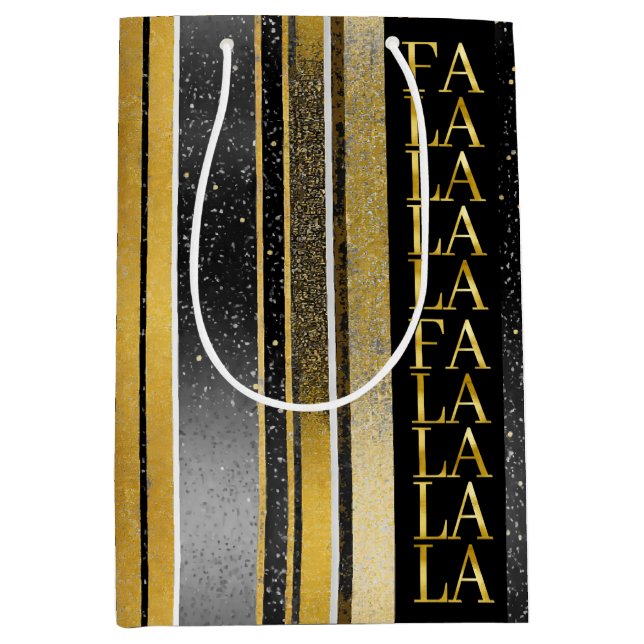 Black Gold Christmas Fa La La Pattern#27 ID1009 Medium Gift Bag (Front)