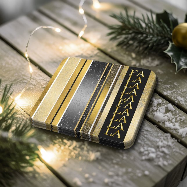 Black Gold Christmas Fa La La Pattern#27 ID1009 Square Paper Coaster (Creator Uploaded)