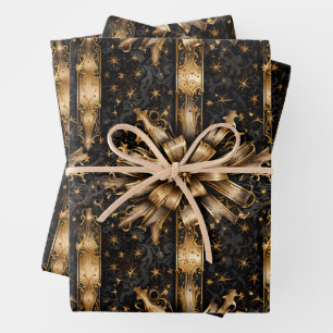 Black & Gold Christmas Grunge Wrapping Paper Sheet
