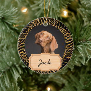 Black Gold christmas holiday Custom Dog Photo Ceramic Ornament