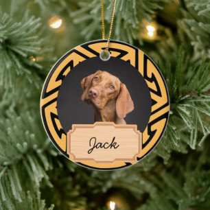 Black Gold christmas holiday Custom Dog Photo Ceramic Ornament