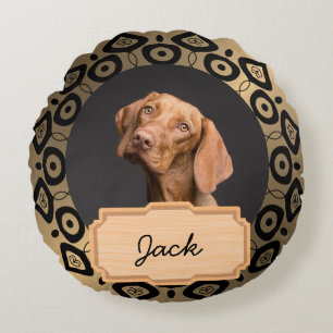 Black Gold christmas holiday Custom Dog Photo Round Cushion